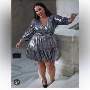 Metallic Sliver Eloquii tiered mini dress